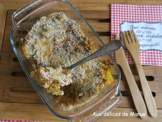 Gratin de cœurs de romaine au boulgour, crème et emmental