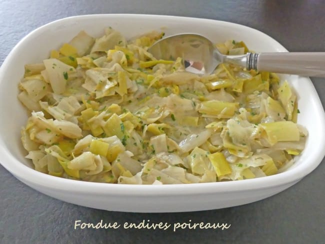 Fondue endives poireaux à la crème et au vin blanc