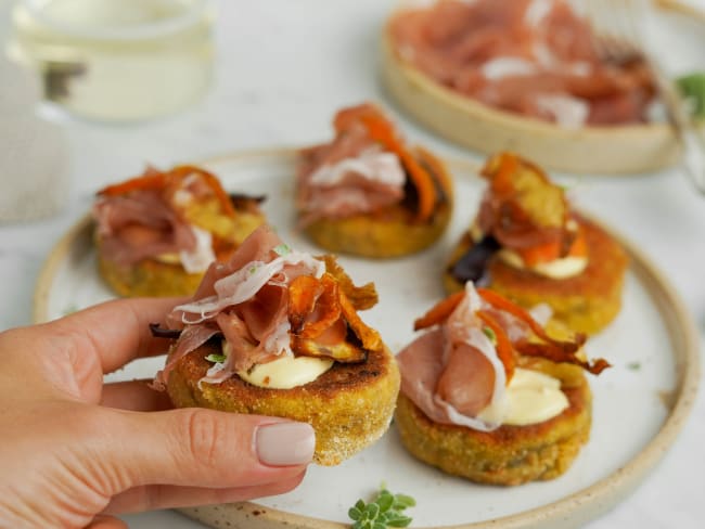 Galettes de légumes avec du jambon Prosciutto di San Daniele AOP