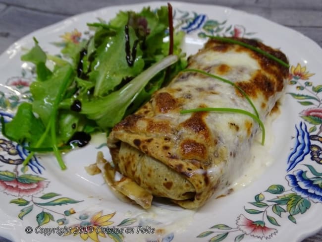 Ficelle picarde ou crêpe gratinée aux jambon et champignons