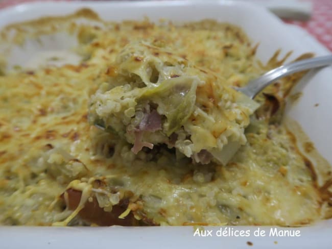 Gratin de quinoa à l'emmental aux endives et jambon cru