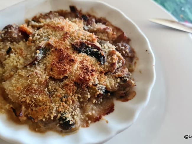 Saint-Jacques gratinées aux champignons et marrons