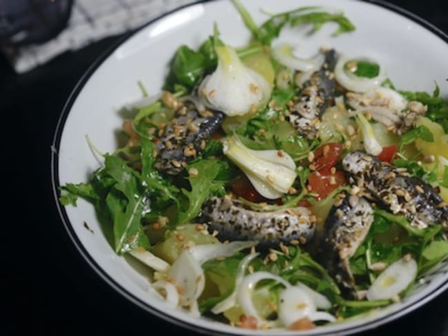 Salade de sardines marinées roquette et pommes de terre