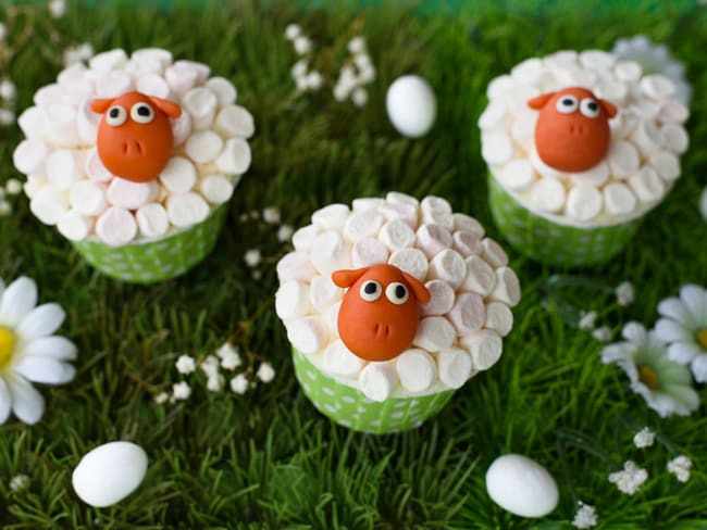 Cupcakes de Pâques mouton chamallows