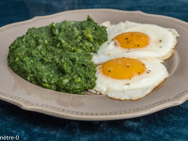 Oeufs à la poêle, épinards aux pommes de terre