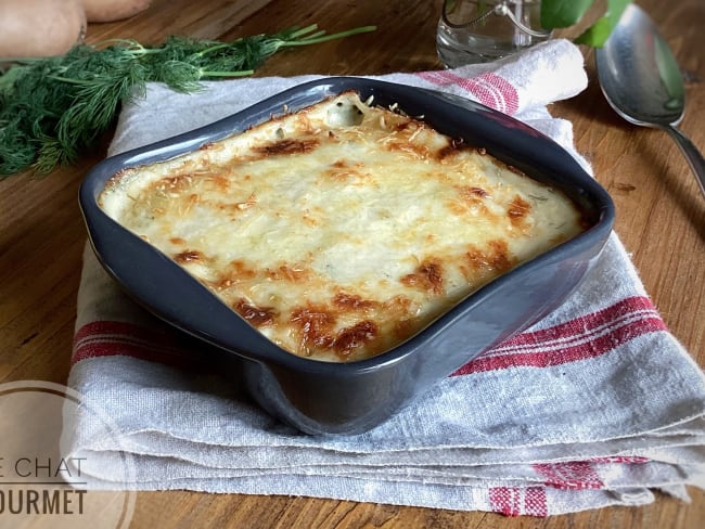 Gratin de saumon et de pommes de terre à la béchamel