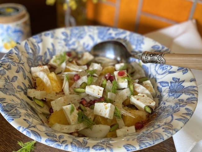 Salade de fenouil, feta, orange et pistaches