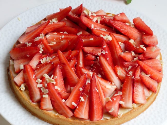 Tarte au confit de fraises et ganache chocolat blanc