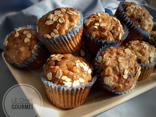 Muffins gourmands à la banane, aux flocons d’avoine et pépites de chocolat