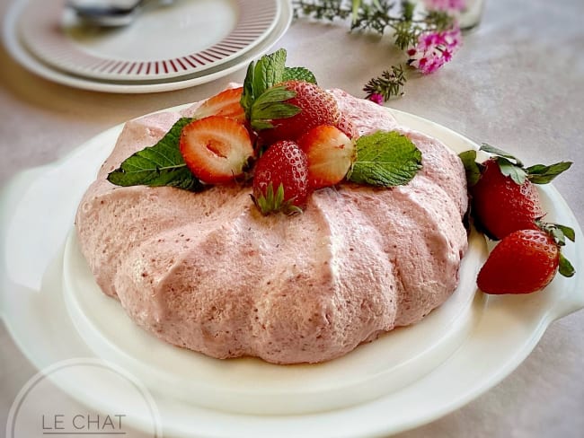 Gâteau léger, mousseux et glacé aux fraises