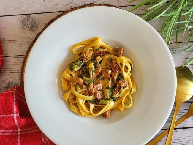 Pâtes tagliatelles épinards et chorizo