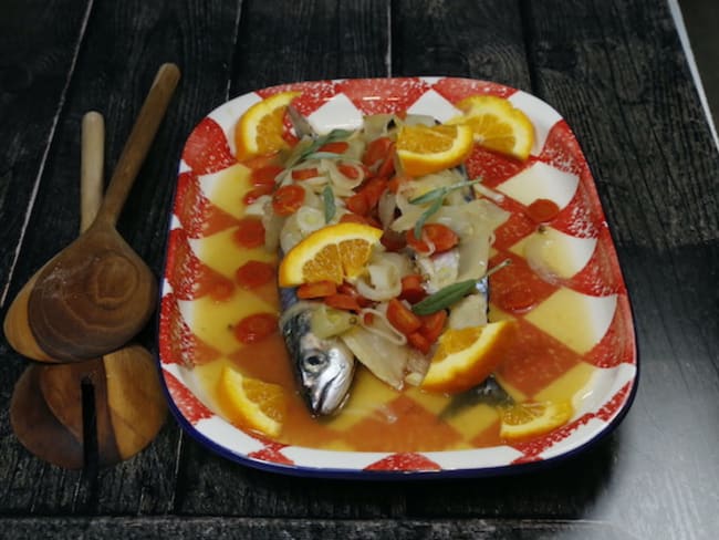 Maquereaux au vin blanc, à l'orange et au fenouil