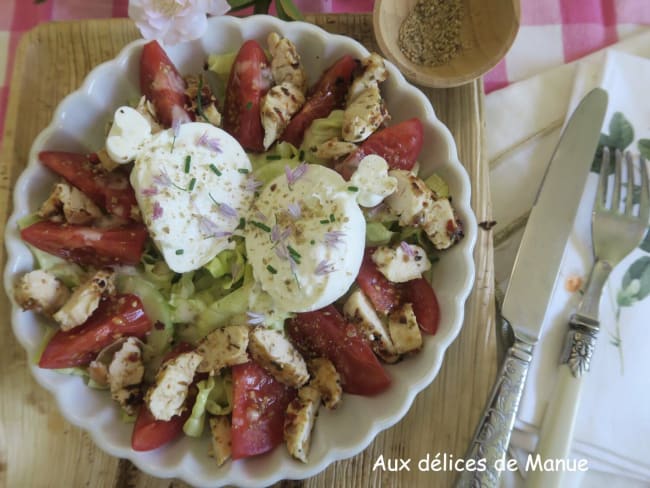 Salade de poulet tomates concombre à la burrata