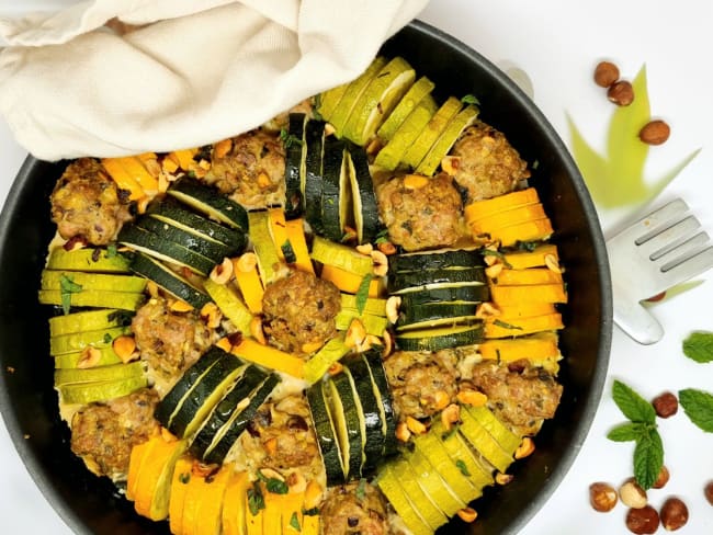 Tian de courgettes au boulettes