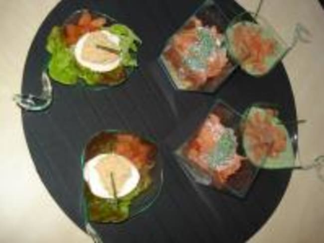 Trio de Verrines au Saumon/Cresson, Tomates et Foie Gras