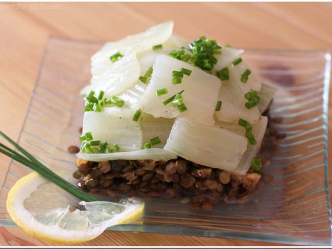 Salade de blettes et de lentilles, vinaigrette citronnée à la ciboulette