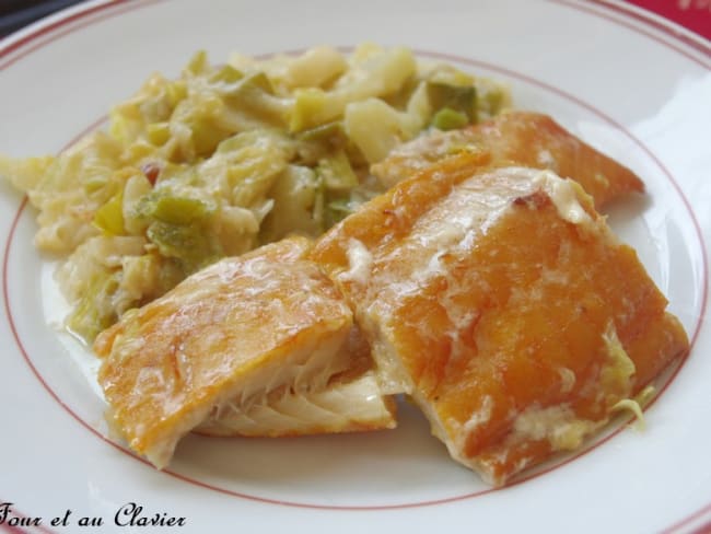 Haddock fumé, poché, compotée de poireaux