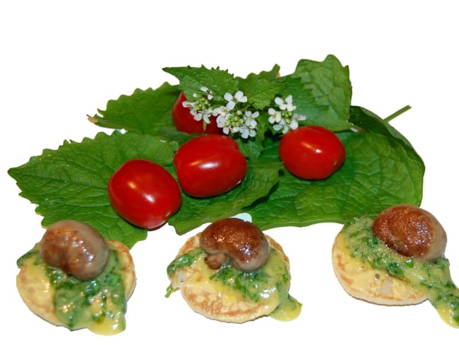 Rognons de lapin, blinis et vinaigrette à l'alliaire