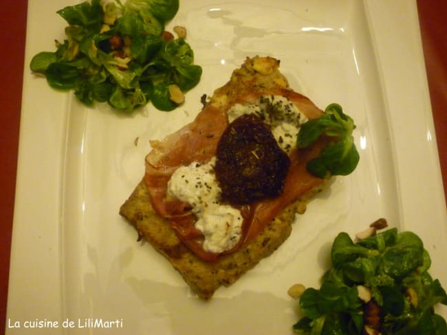 Pain perdu au jambon de parme, tomates confites et chèvre