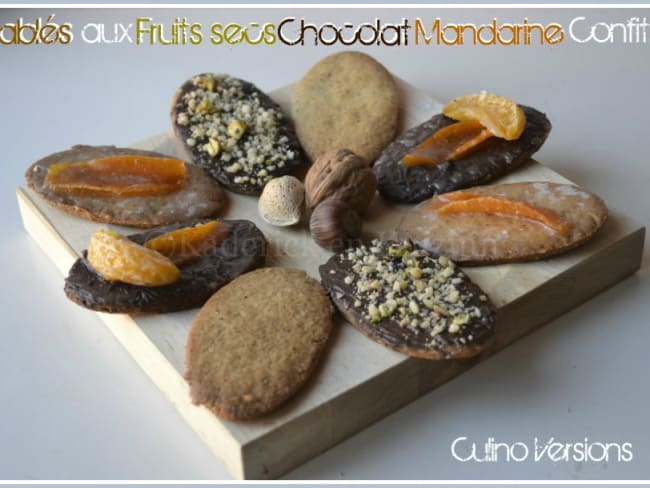 Sablés aux fruits secs, chocolat et mandarine confite