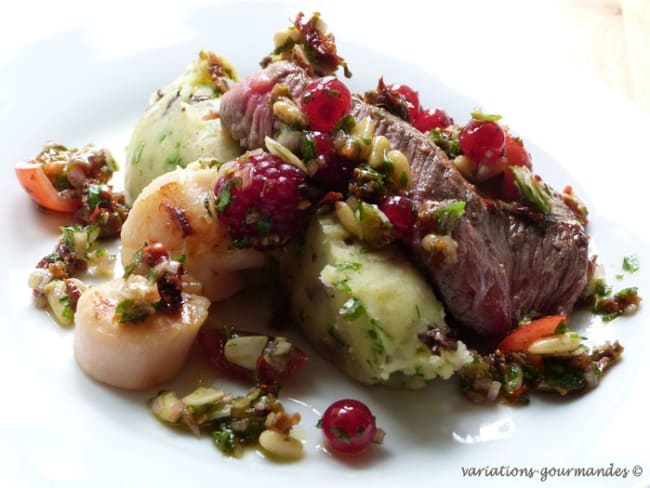 Assiette "terre-mer" à la façon de Sébastien Bontour, chef au restaurant Etoiles de Mougins