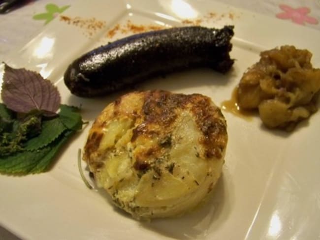 Gratin de pommes de terre et son boudin noir