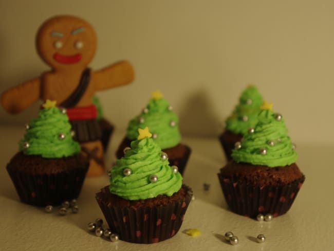 Cupcakes sapins de Noël  chocolat menthe poivrée