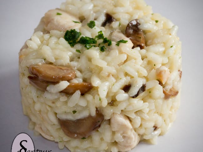 Risotto au poulet et aux champignons