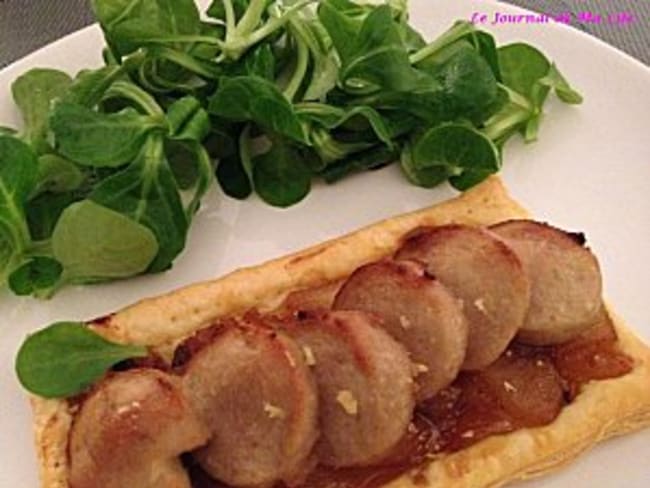 Feuilleté de boudin blanc et chutney de figues