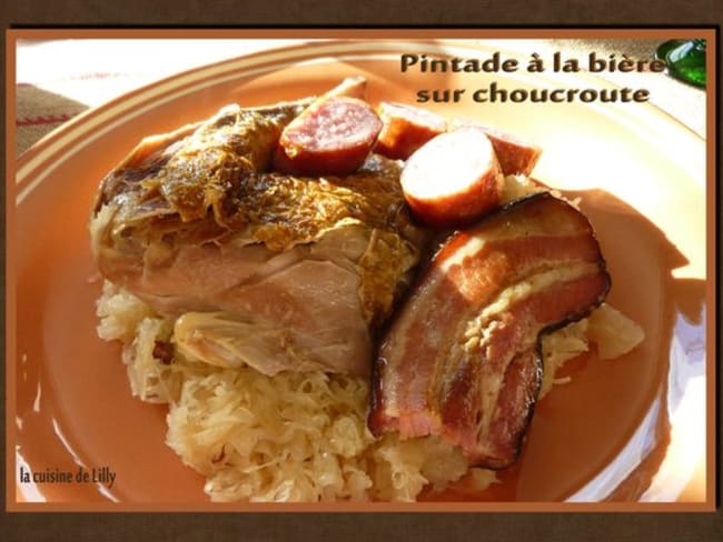 Pintade à la bière sur choucroute