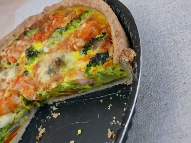 Tarte aux légumes et crevettes à la farine d'épeautre