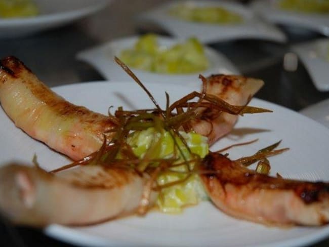 Croustillant de langoustines aux poireaux