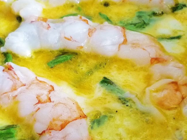 Tortilla fine asperges sauvages et gambas