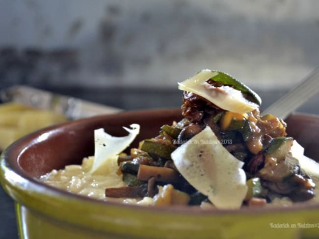 Risotto au fromage et poêlée de légumes