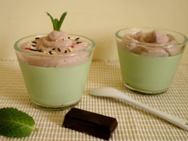 Panna cotta menthe chocolat et chantilly cacao