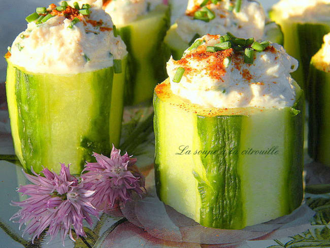 Bouchées apéritives de concombre au crabe