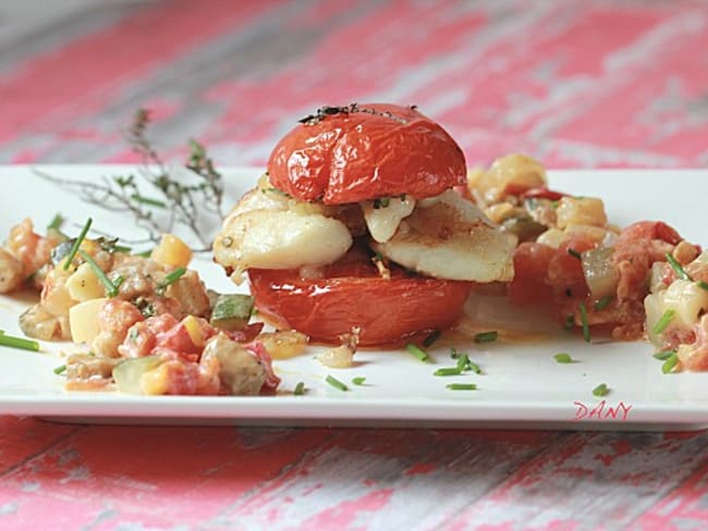 Tomates farcies aux joues de cabillaud