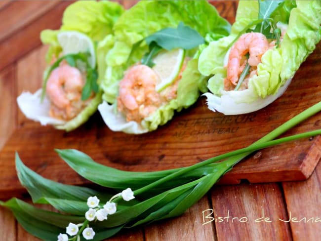 Barquettes de crevettes, sauce pamplemousse