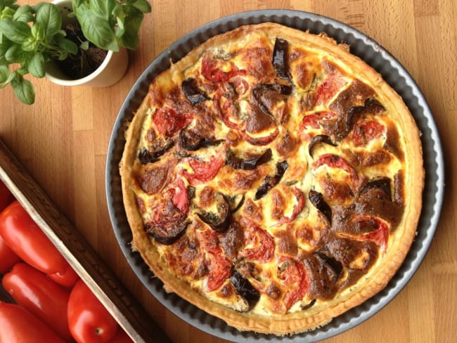 Quiche aux aubergines, tomates et mozzarella