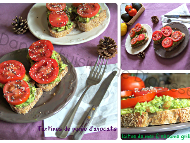 Tartines de purée d’avocat et laitue de mer