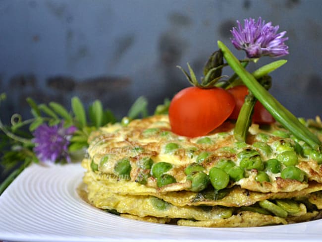 Millefeuille d'omelette aux légumes de printemps