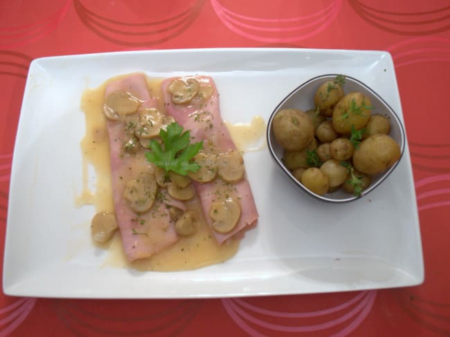 Jambon sauce madère et bonnottes de Noirmoutiers