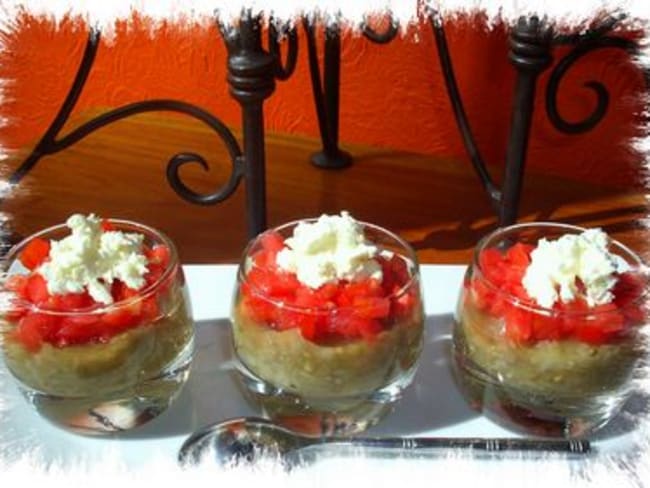 Verrines d'aubergine / tomate & mascarpone