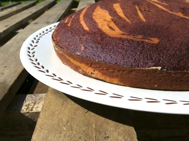 Zebra cake à la vanille - Amaretto et chocolat - orange confite