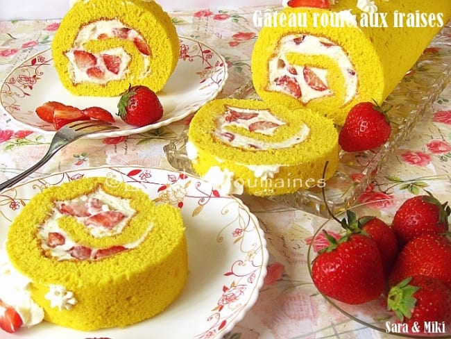 Gâteau roulé aux fraises