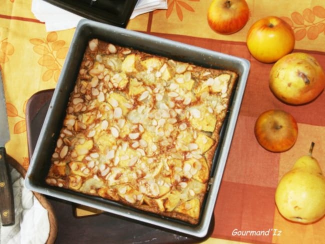 Clafoutis pomme poire aux amandes et farine de châtaigne