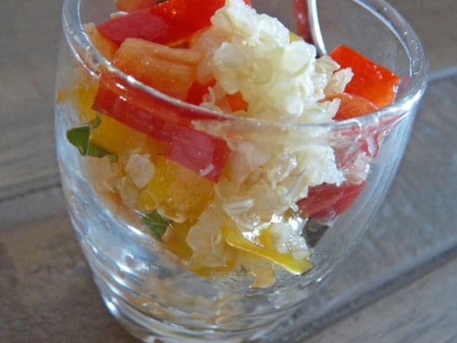 Taboulé de poivrons, menthe, quinoa à l’huile de tomates séchées et vinaigre balsamique