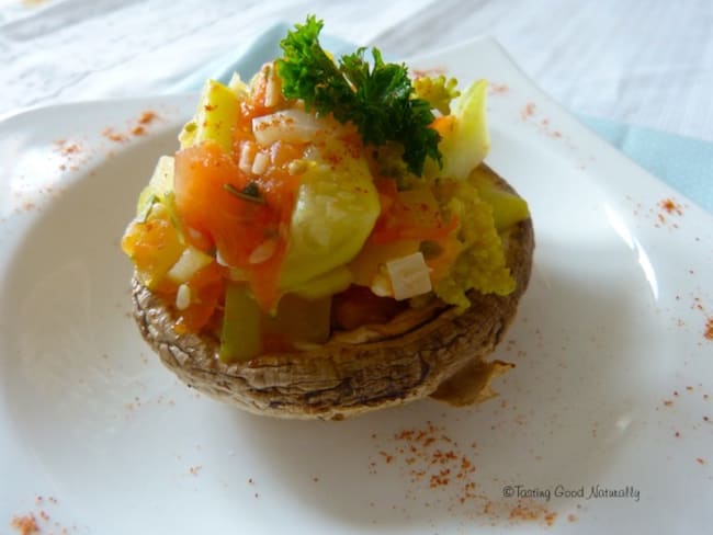 Champignons farcis aux courgettes, brocolis et à la coriandre