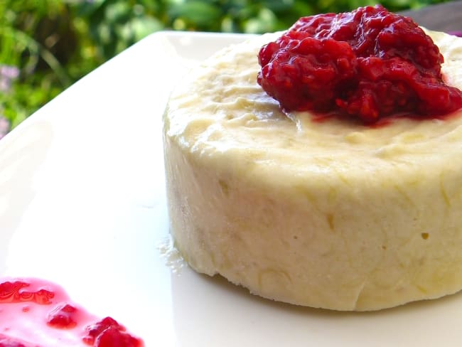 Parfait glacé à la rhubarbe et tonka, sauce aux framboises