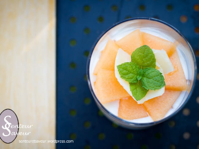 Verrine de concombre, melon et parmesan